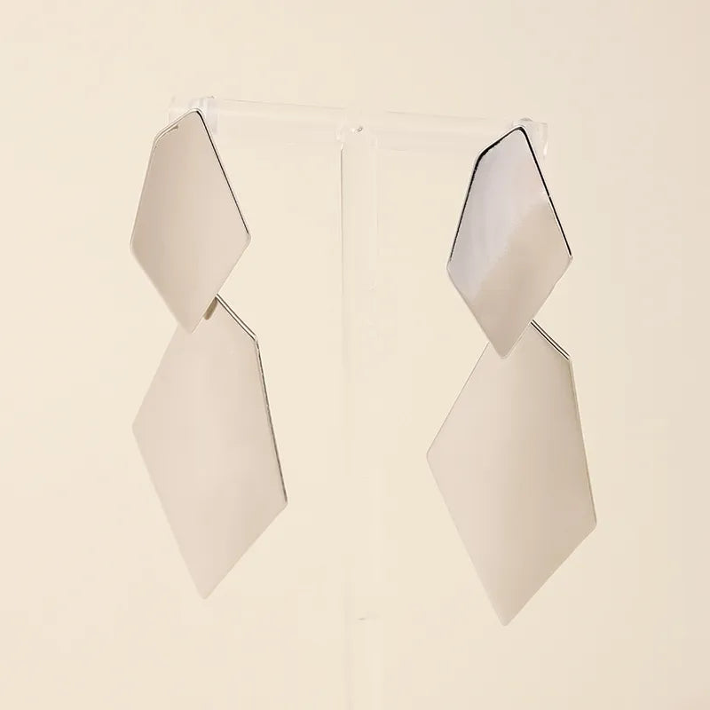 Retro Square Silver Plated Alloy Drop Earrings