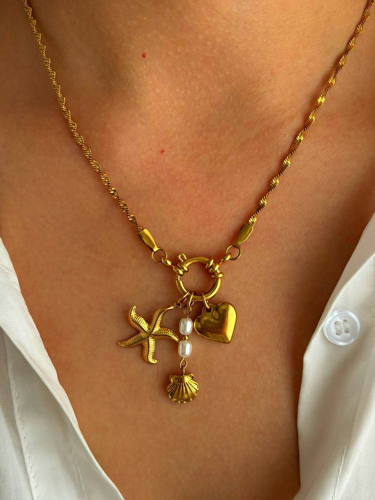 Bamboo Joint Steering Wheel Buckle Gold Pendant Necklace