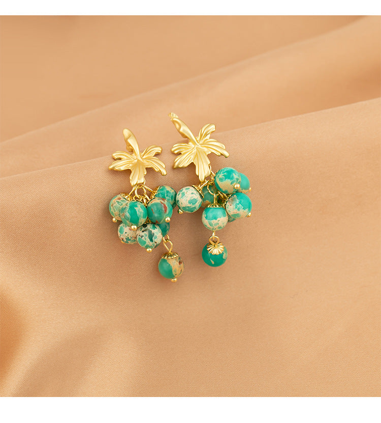 Green Beaded Leaf Earring