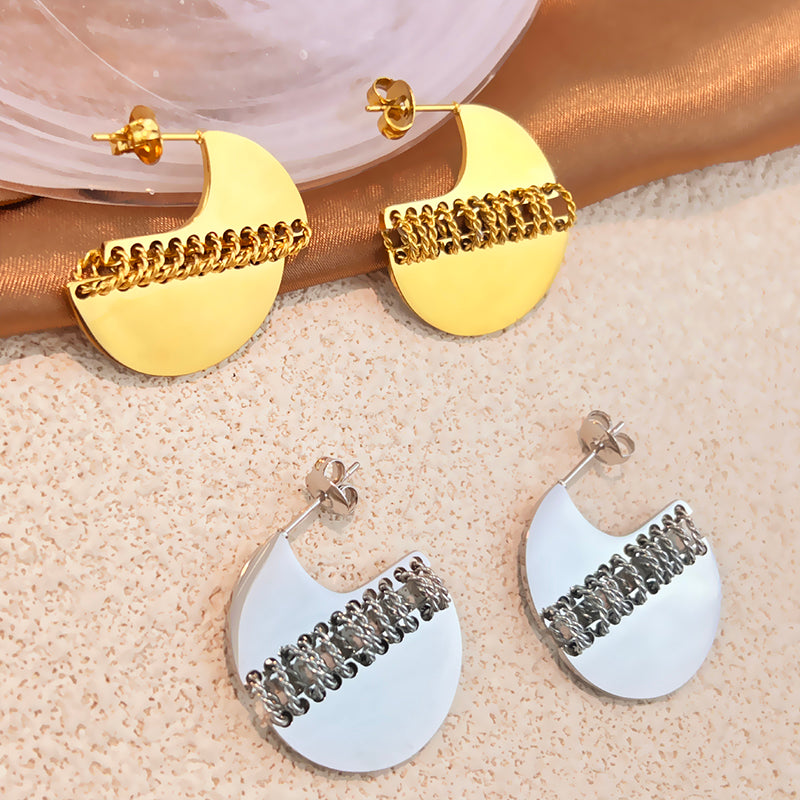 Round Piece Splicing Stud Earrings 