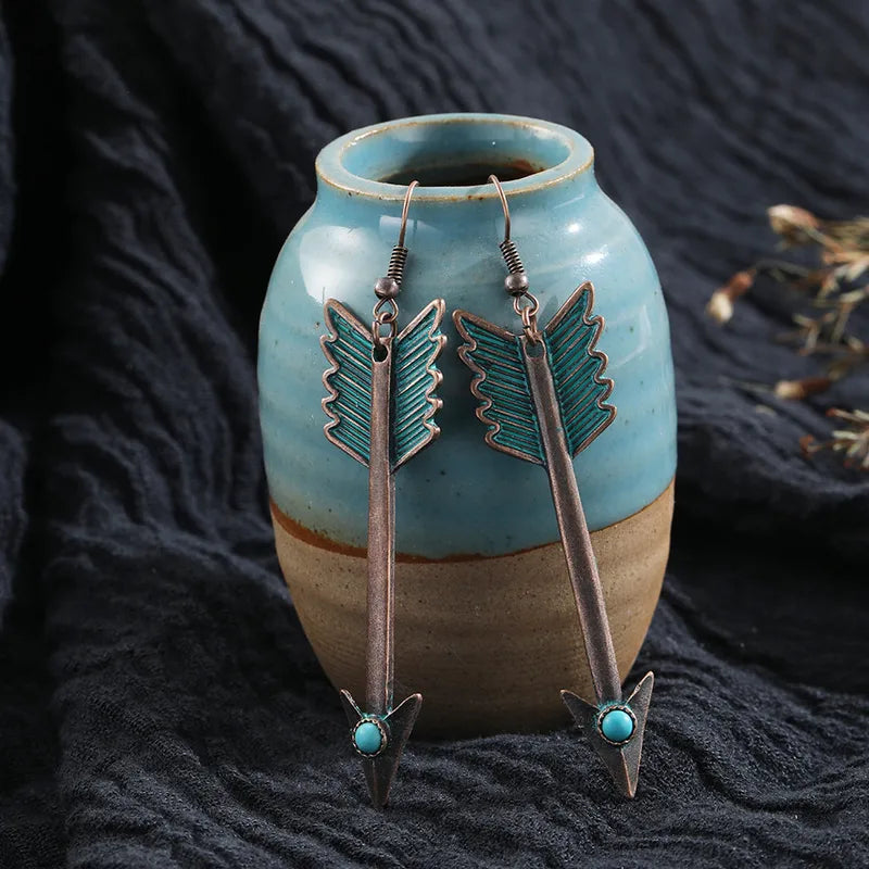 Arrow Turquoise Long Alloy Earrings