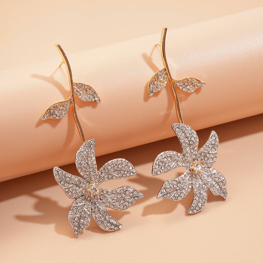 Floral Diamond Embedded Metal Earrings