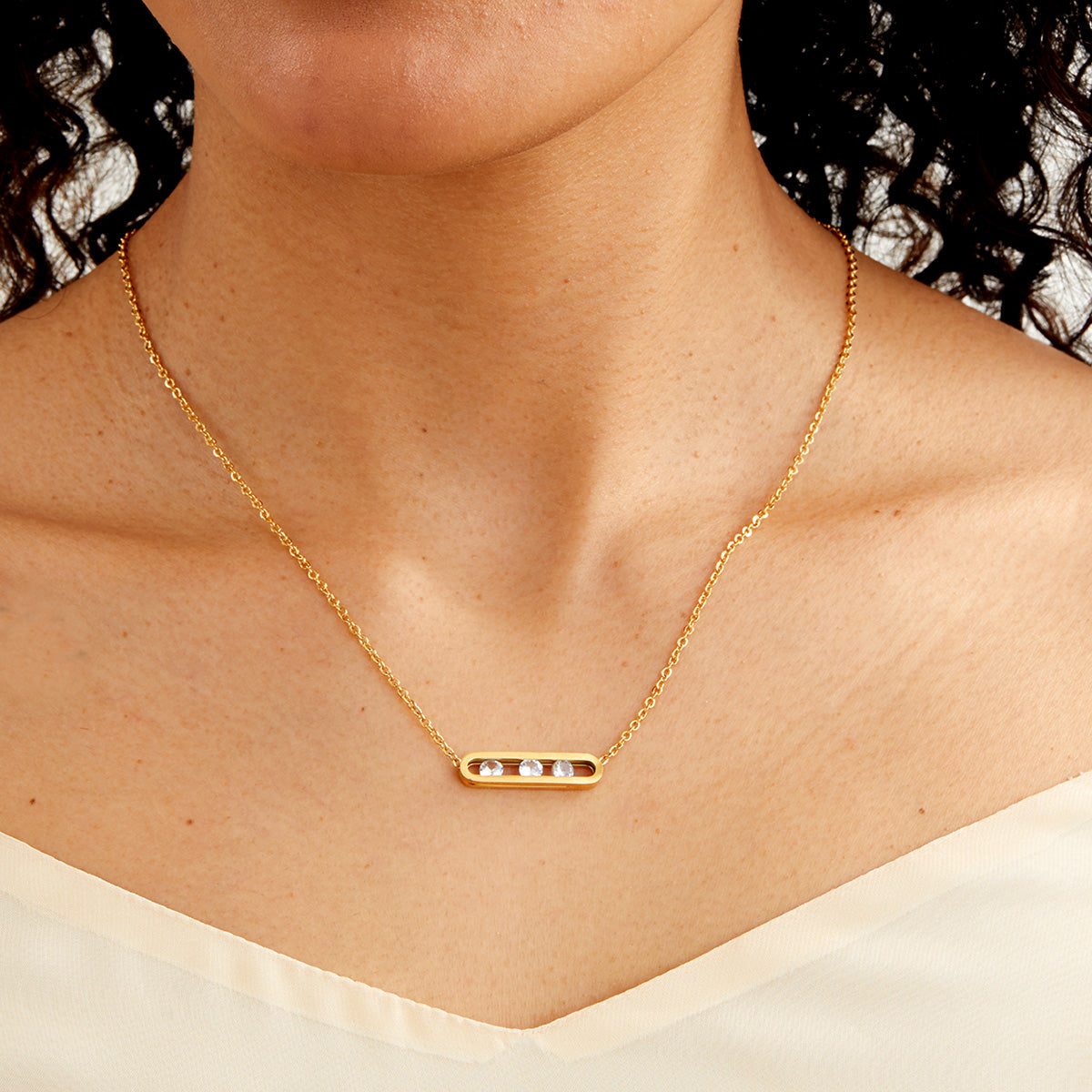 Stainless Steel 18K Gold Plated Zircon Neckpiece