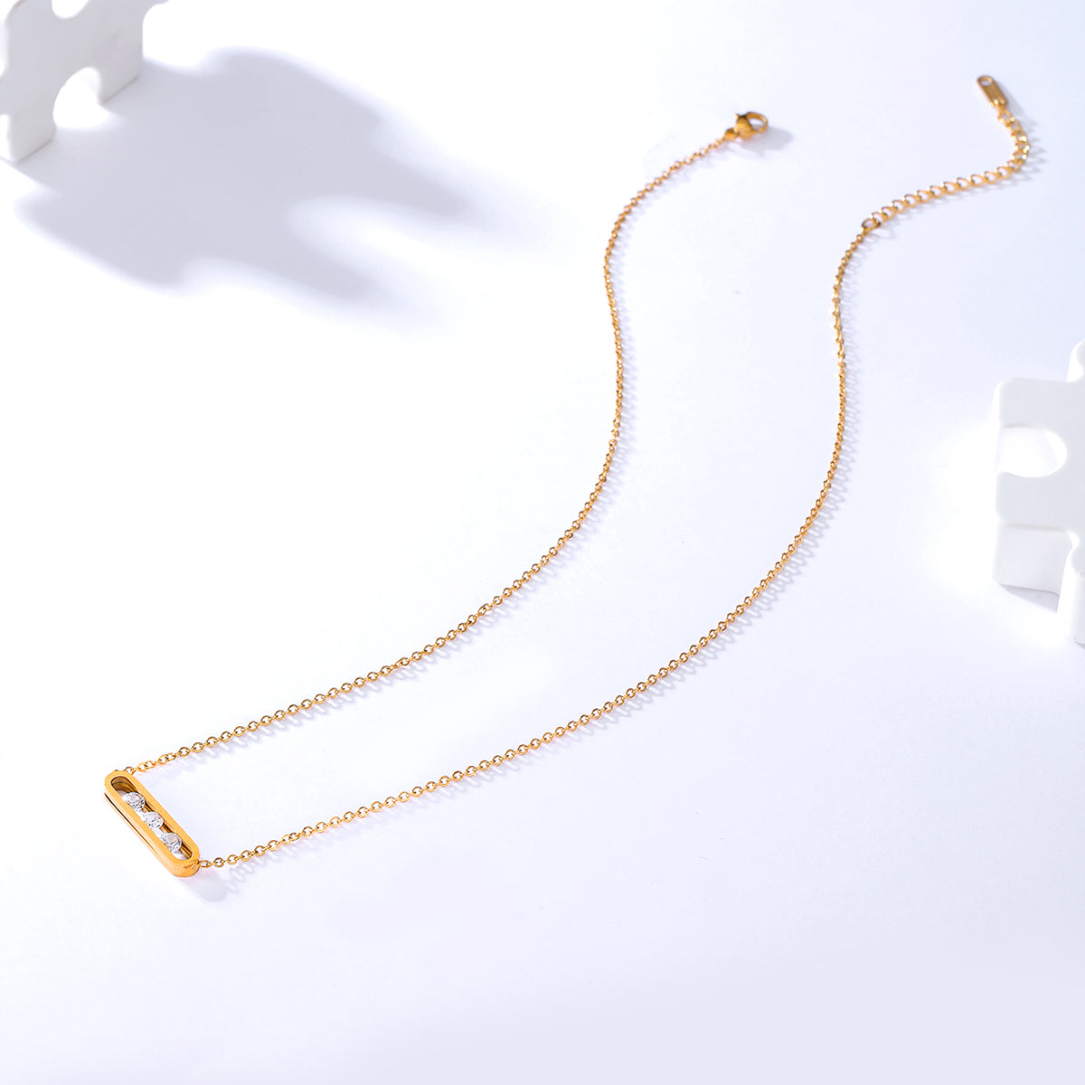 Stainless Steel 18K Gold Plated Zircon Neckpiece
