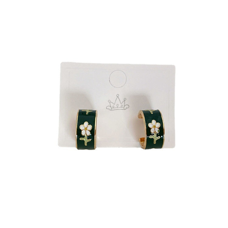 Enamel floral printed classy hoops