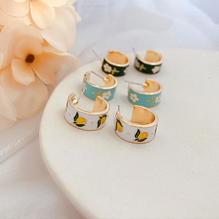Enamel floral printed classy hoops