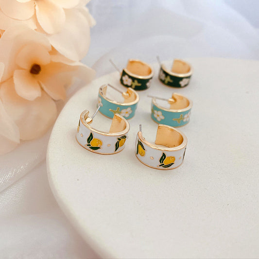 Enamel floral printed classy hoops
