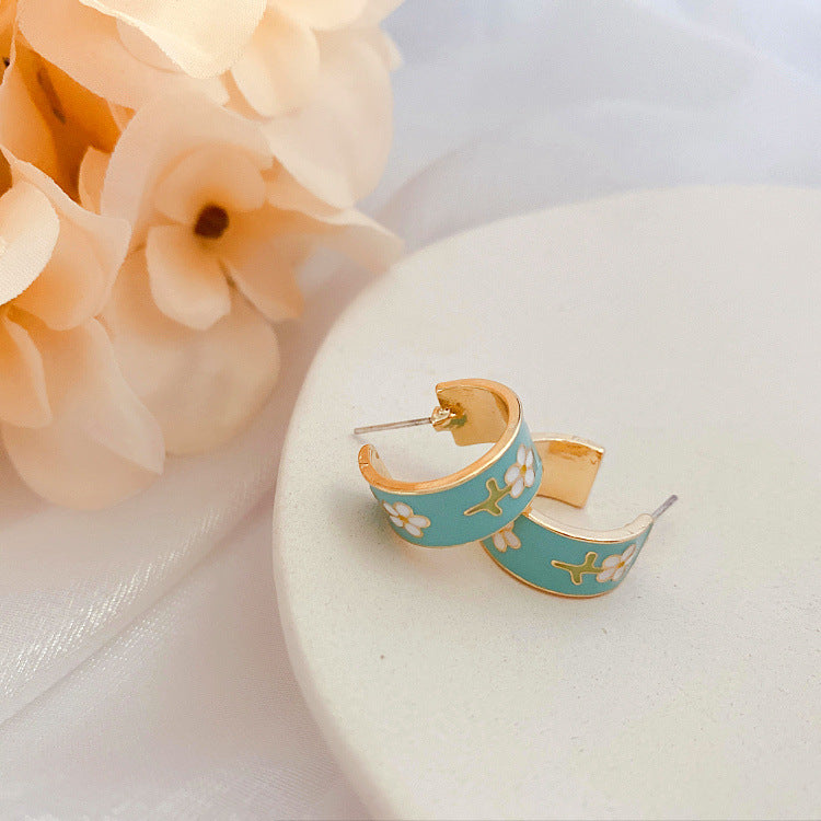 Enamel floral printed classy hoops
