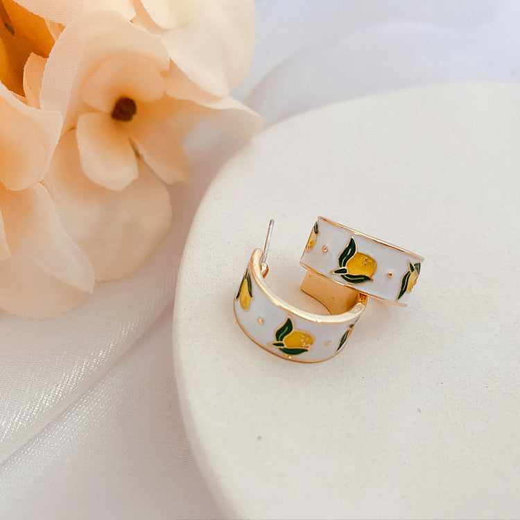 Enamel floral printed classy hoops