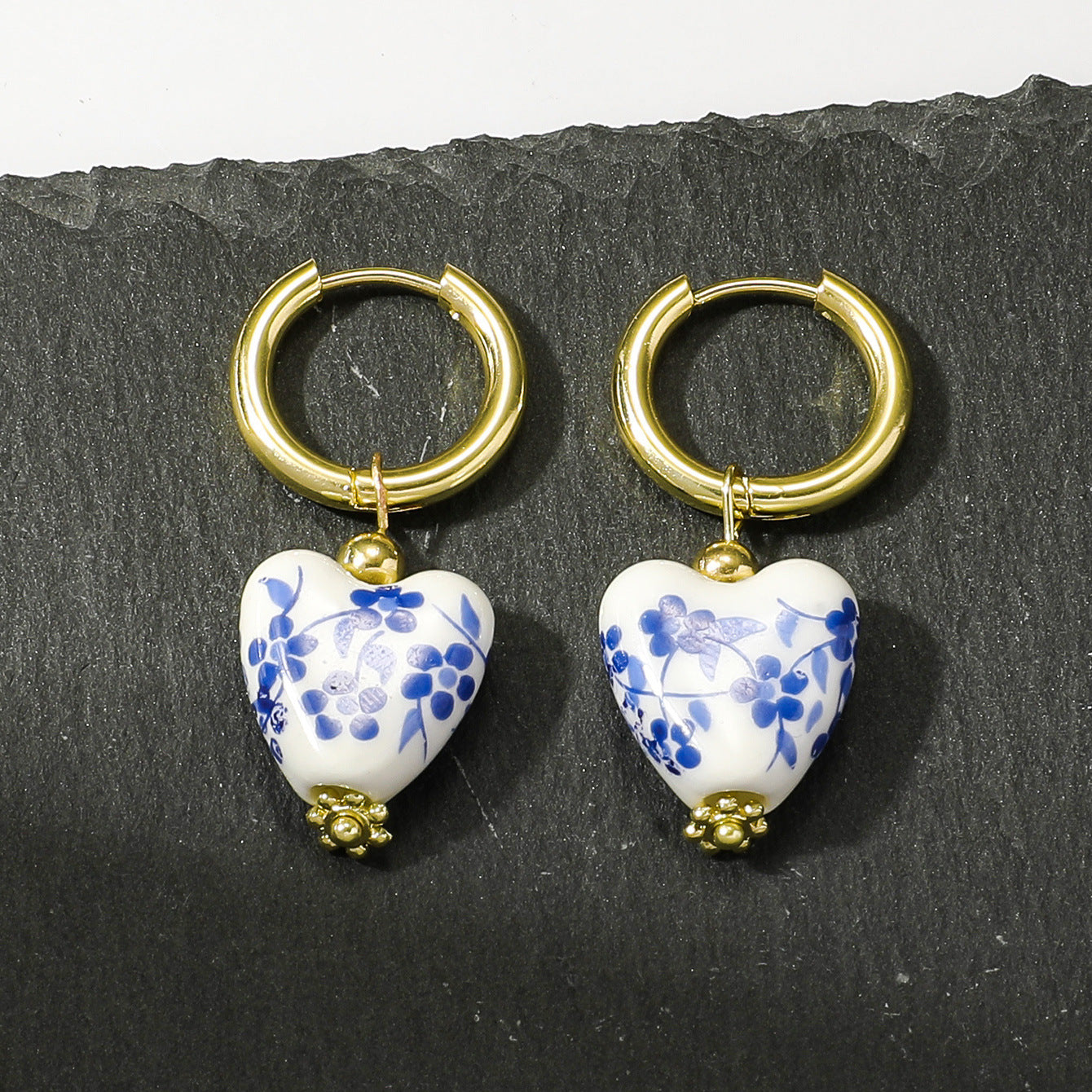 Retro Heart Shape Flower 304 Drop Earrings