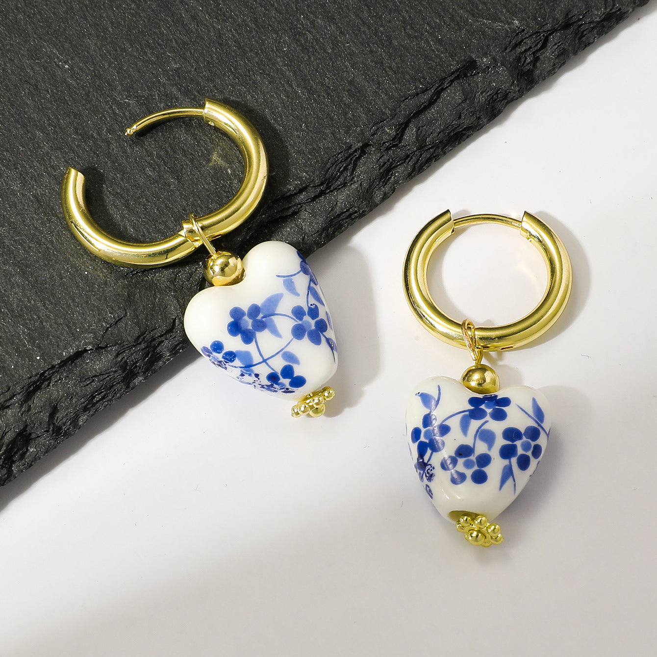 Retro Heart Shape Flower 304 Drop Earrings