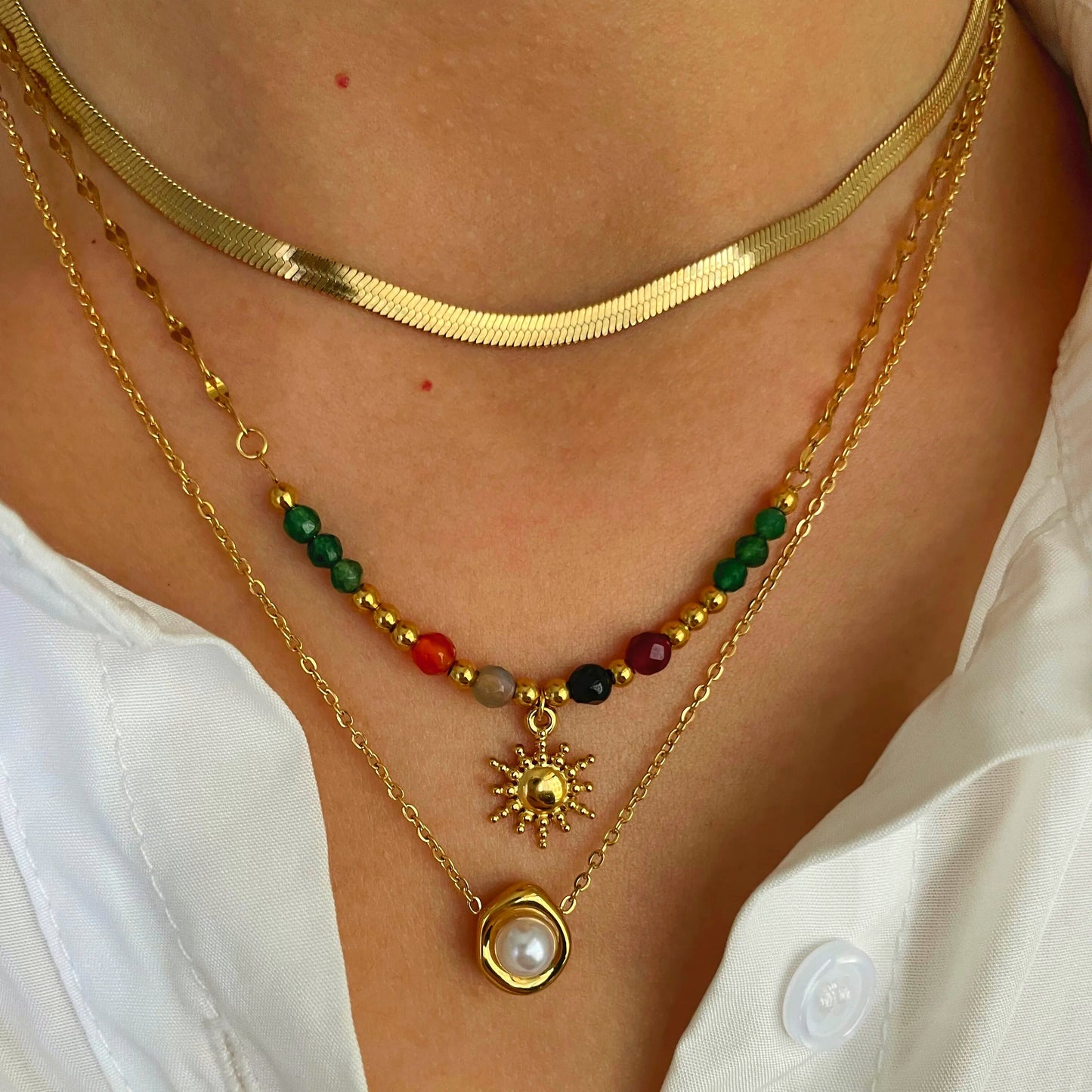 Natural Stone Waterproof Non Tarnish Chain