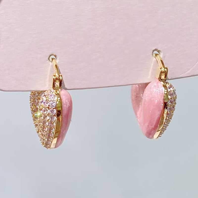 Sweet Pink Pearl Heart Shaped Stud Earring