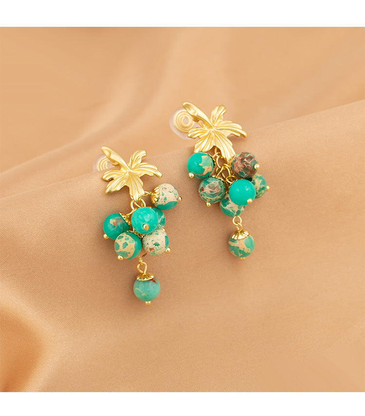 Green Beaded Leaf Earring