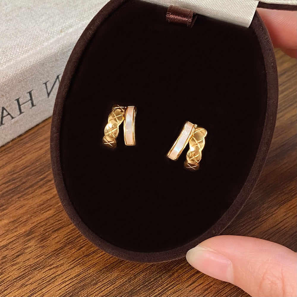 Natural Shell Half Circle  Minimalist Stud Earrings