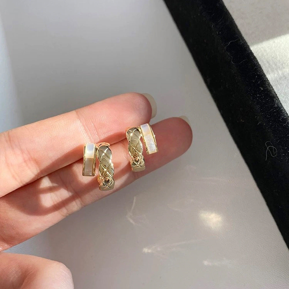 Natural Shell Half Circle  Minimalist Stud Earrings