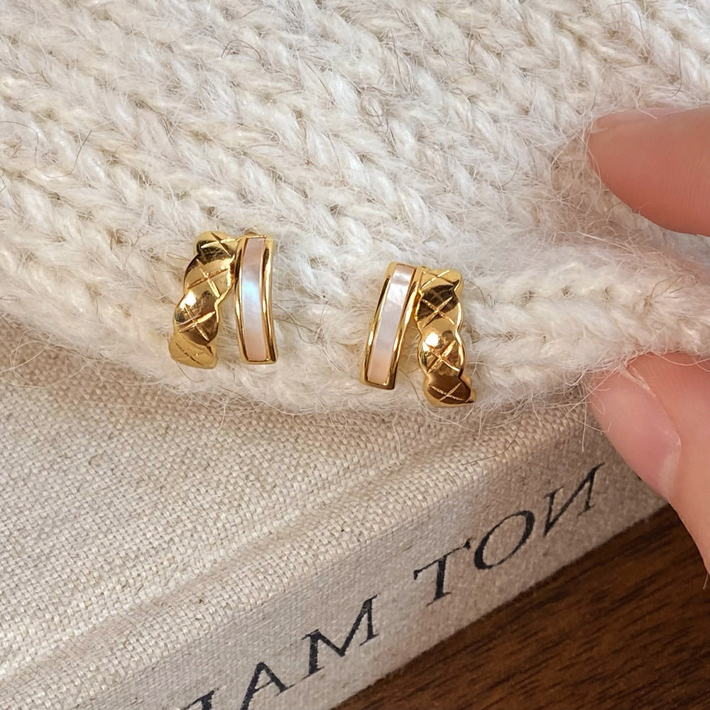 Natural Shell Half Circle  Minimalist Stud Earrings