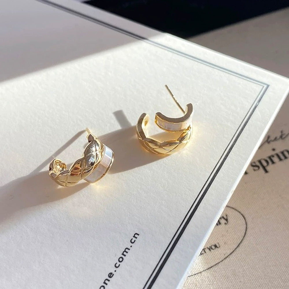 Natural Shell Half Circle  Minimalist Stud Earrings
