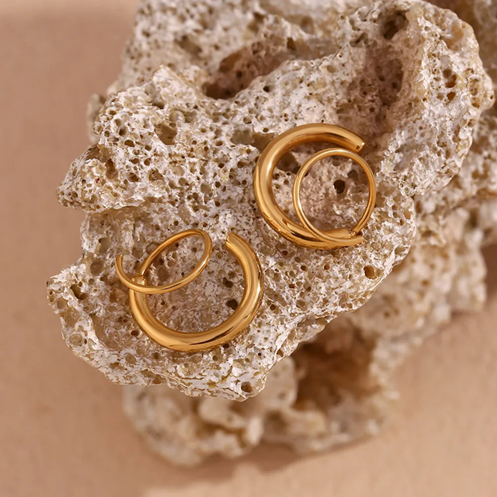 18K Gold Plated double stack Ear hoops
