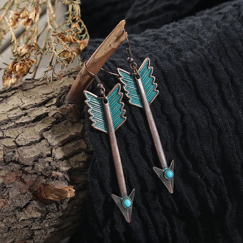 Arrow Turquoise Long Alloy Earrings