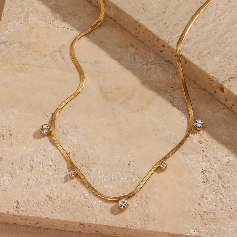 Cute Geometric Round 304 Stainless Steel Zircon 18K Gold Plated Chain