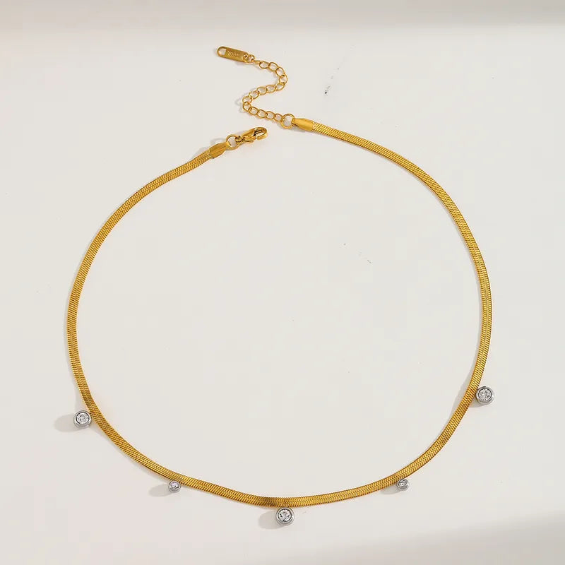 Cute Geometric Round 304 Stainless Steel Zircon 18K Gold Plated Chain