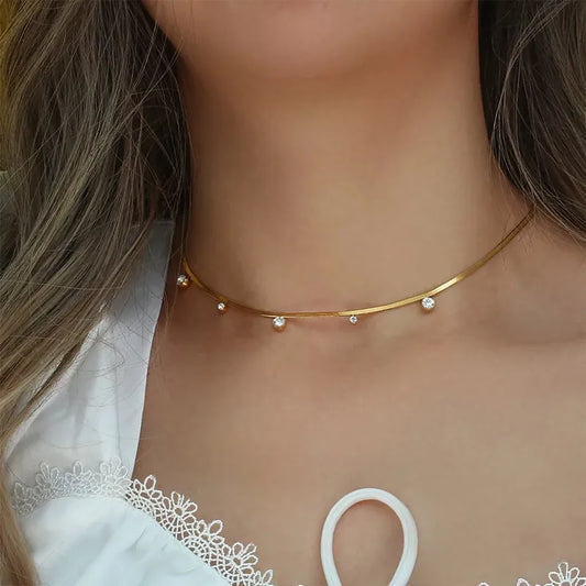 Cute Geometric Round 304 Stainless Steel Zircon 18K Gold Plated Chain