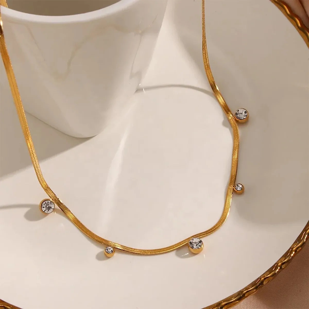 Cute Geometric Round 304 Stainless Steel Zircon 18K Gold Plated Chain